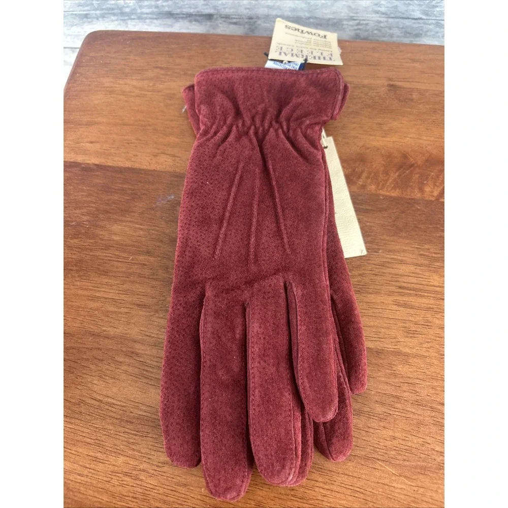 Fownes Women's Large Burgundy Suede Thermal Fleece Gloves